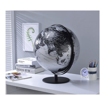 20.5 In Black/Silver Globe W/ 3D Mountain Features On Black Metal Frame