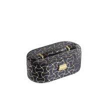 3.5" In Black Leather W/ Gold Swirl Piping Jewelry Case W/ Mirror Travel Case