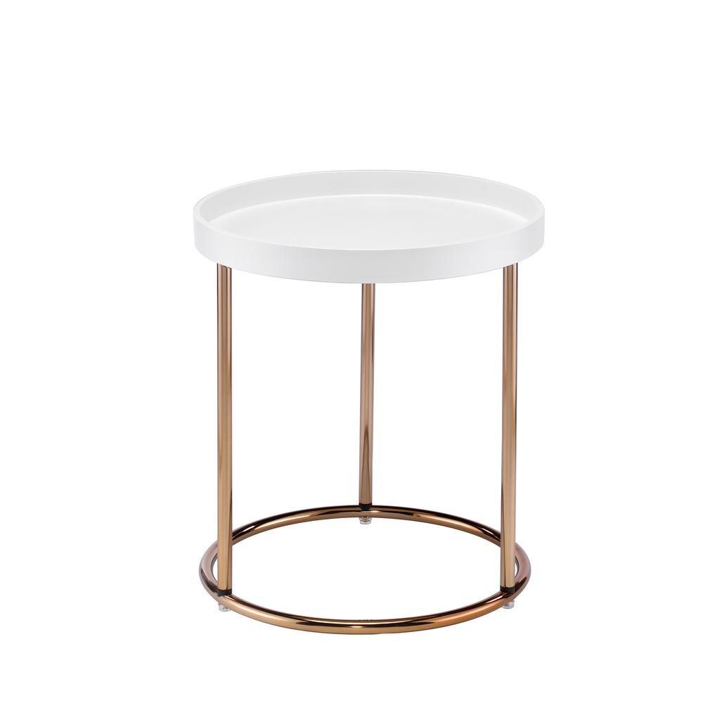 21.75" In White Edie Mid-Century Lipped Edge Side Table W/ Copper Legs