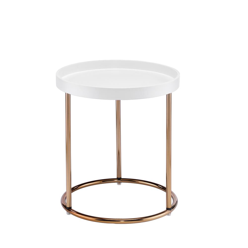 21.75" In White Edie Mid-Century Lipped Edge Side Table W/ Copper Legs