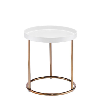 21.75" In White Edie Mid-Century Lipped Edge Side Table W/ Copper Legs