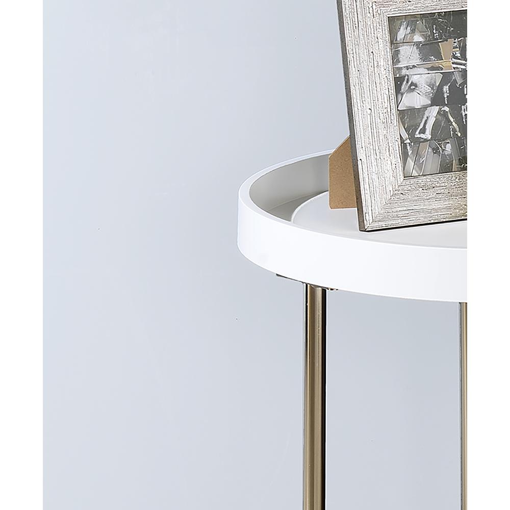 21.75" In White Edie Mid-Century Lipped Edge Side Table W/ Copper Legs