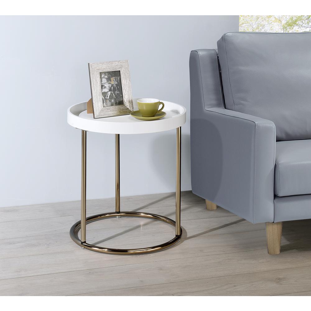 21.75" In White Edie Mid-Century Lipped Edge Side Table W/ Copper Legs