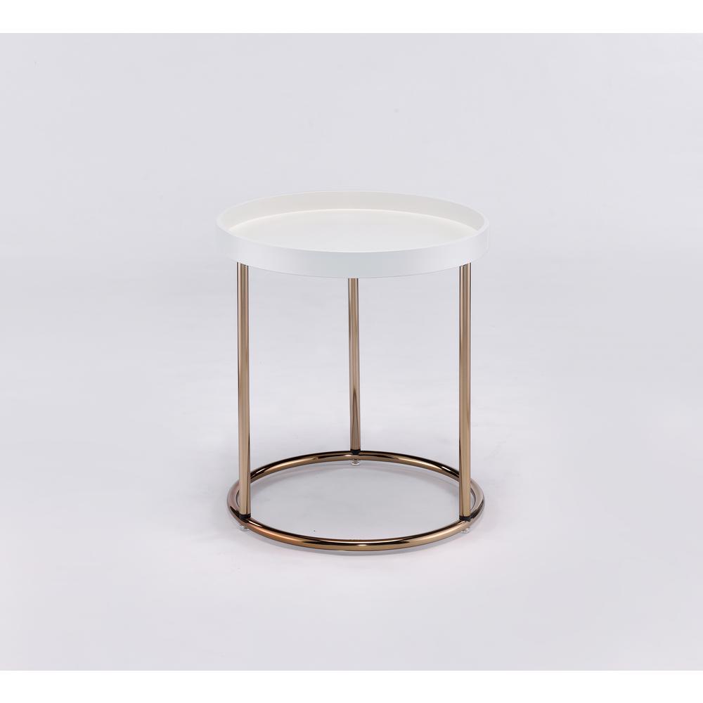 21.75" In White Edie Mid-Century Lipped Edge Side Table W/ Copper Legs
