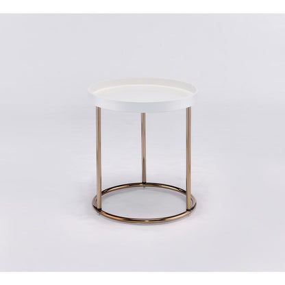 21.75" In White Edie Mid-Century Lipped Edge Side Table W/ Copper Legs