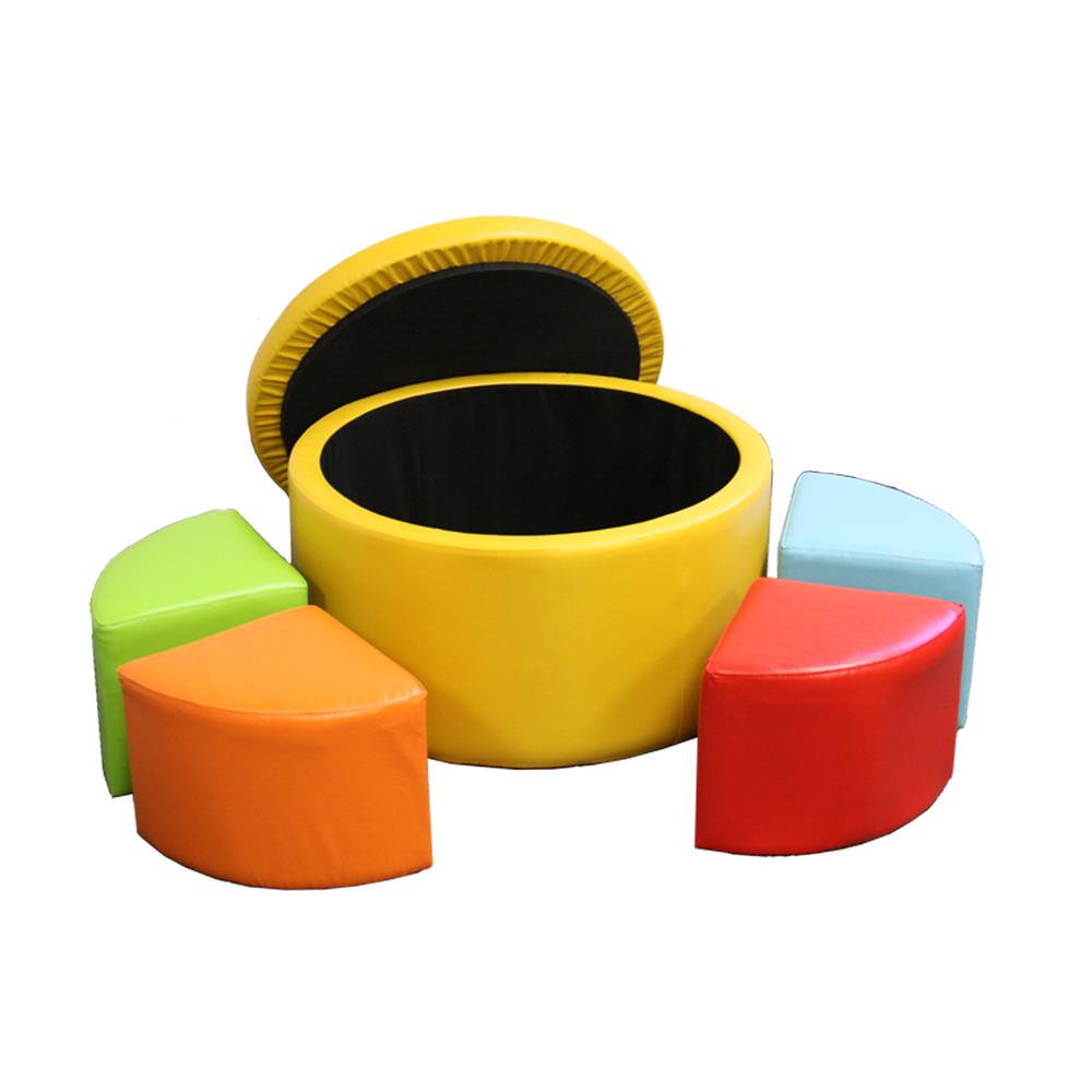 13.5"H Yellow Storage Ottoman W/ 4 Seating