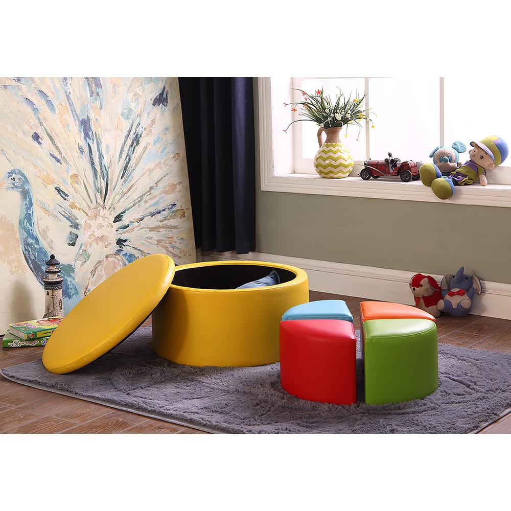 13.5"H Yellow Storage Ottoman W/ 4 Seating