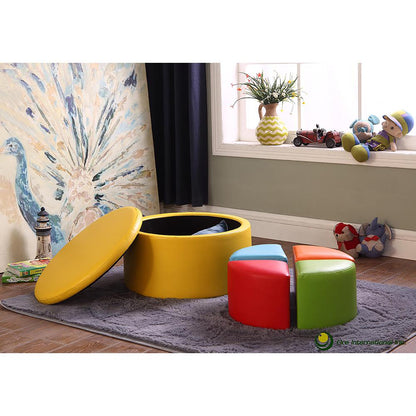 13.5"H Yellow Storage Ottoman W/ 4 Seating