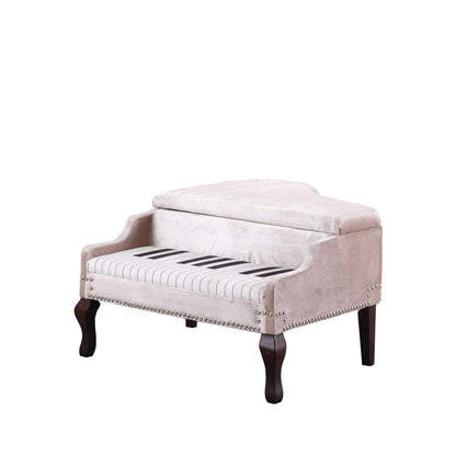 21" in BEIGE GRAND PIANO SILVER NAILHEADS STORAGE OTTOMAN