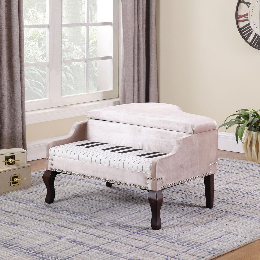 21" in BEIGE GRAND PIANO SILVER NAILHEADS STORAGE OTTOMAN