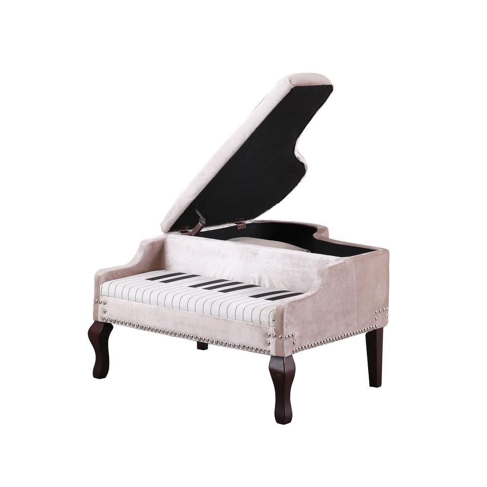 21" in BEIGE GRAND PIANO SILVER NAILHEADS STORAGE OTTOMAN