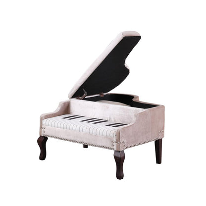 21" in BEIGE GRAND PIANO SILVER NAILHEADS STORAGE OTTOMAN