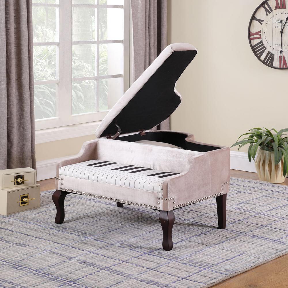 21" in BEIGE GRAND PIANO SILVER NAILHEADS STORAGE OTTOMAN