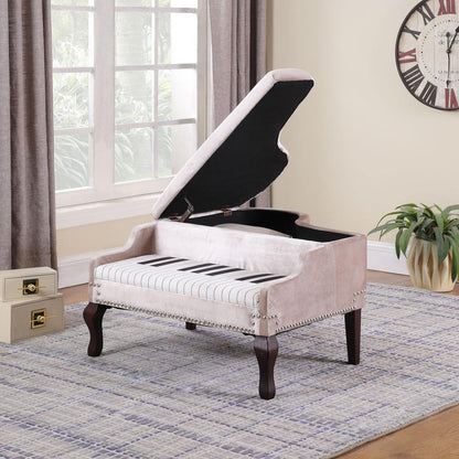21" in BEIGE GRAND PIANO SILVER NAILHEADS STORAGE OTTOMAN