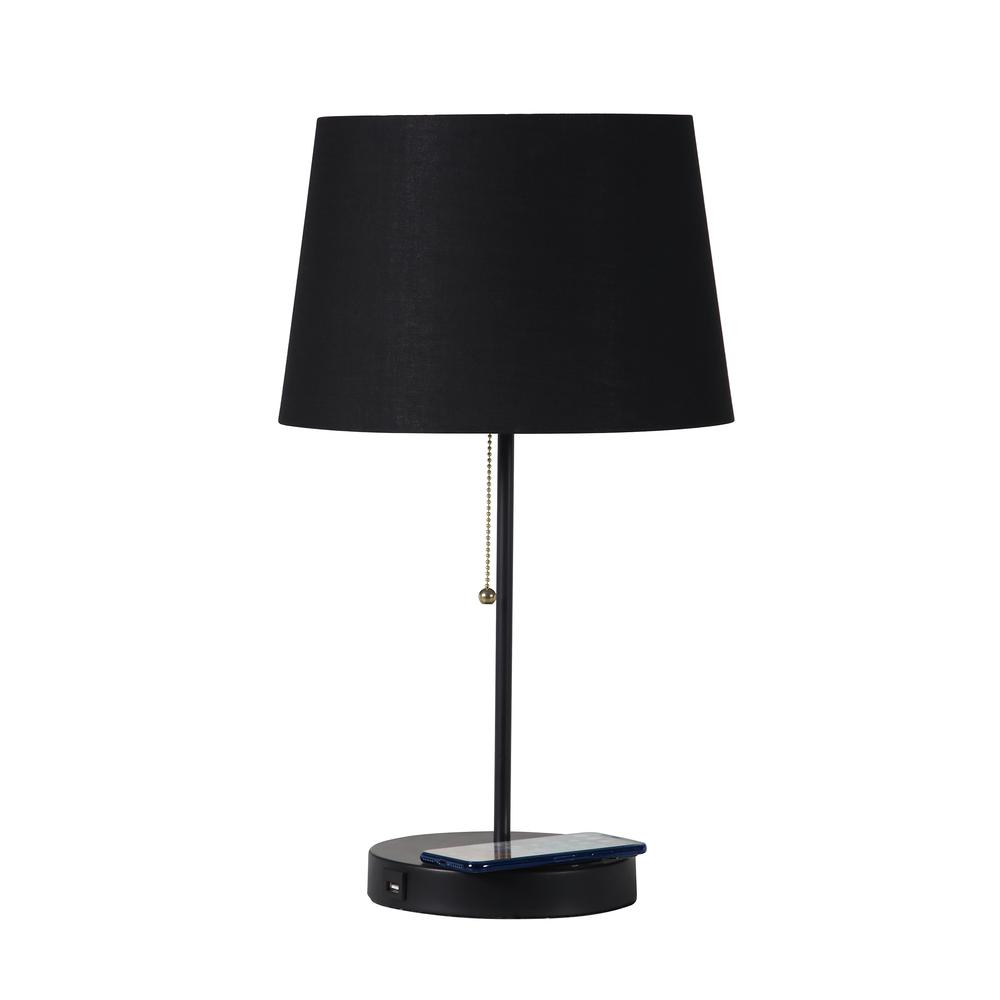 20.75" In Sterling Matte Non-Gloss Black Table Lamp W/ Wireless Charging Station And Usb Port