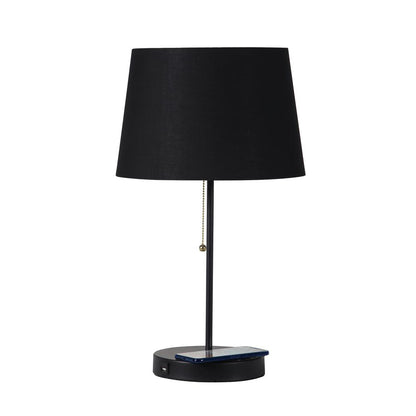 20.75" In Sterling Matte Non-Gloss Black Table Lamp W/ Wireless Charging Station And Usb Port