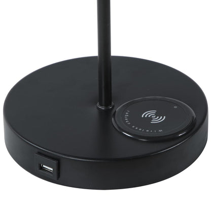20.75" In Sterling Matte Non-Gloss Black Table Lamp W/ Wireless Charging Station And Usb Port