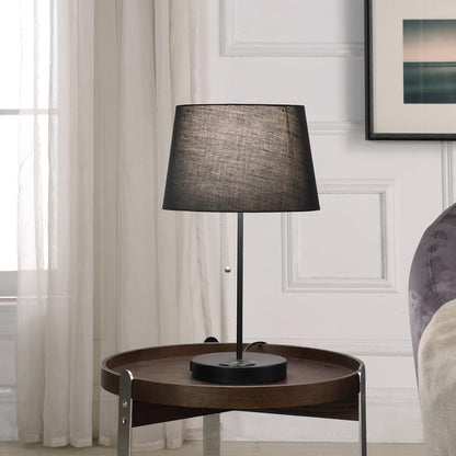 20.75" In Sterling Matte Non-Gloss Black Table Lamp W/ Wireless Charging Station And Usb Port