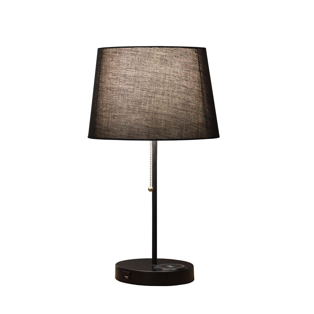 20.75" In Sterling Matte Non-Gloss Black Table Lamp W/ Wireless Charging Station And Usb Port
