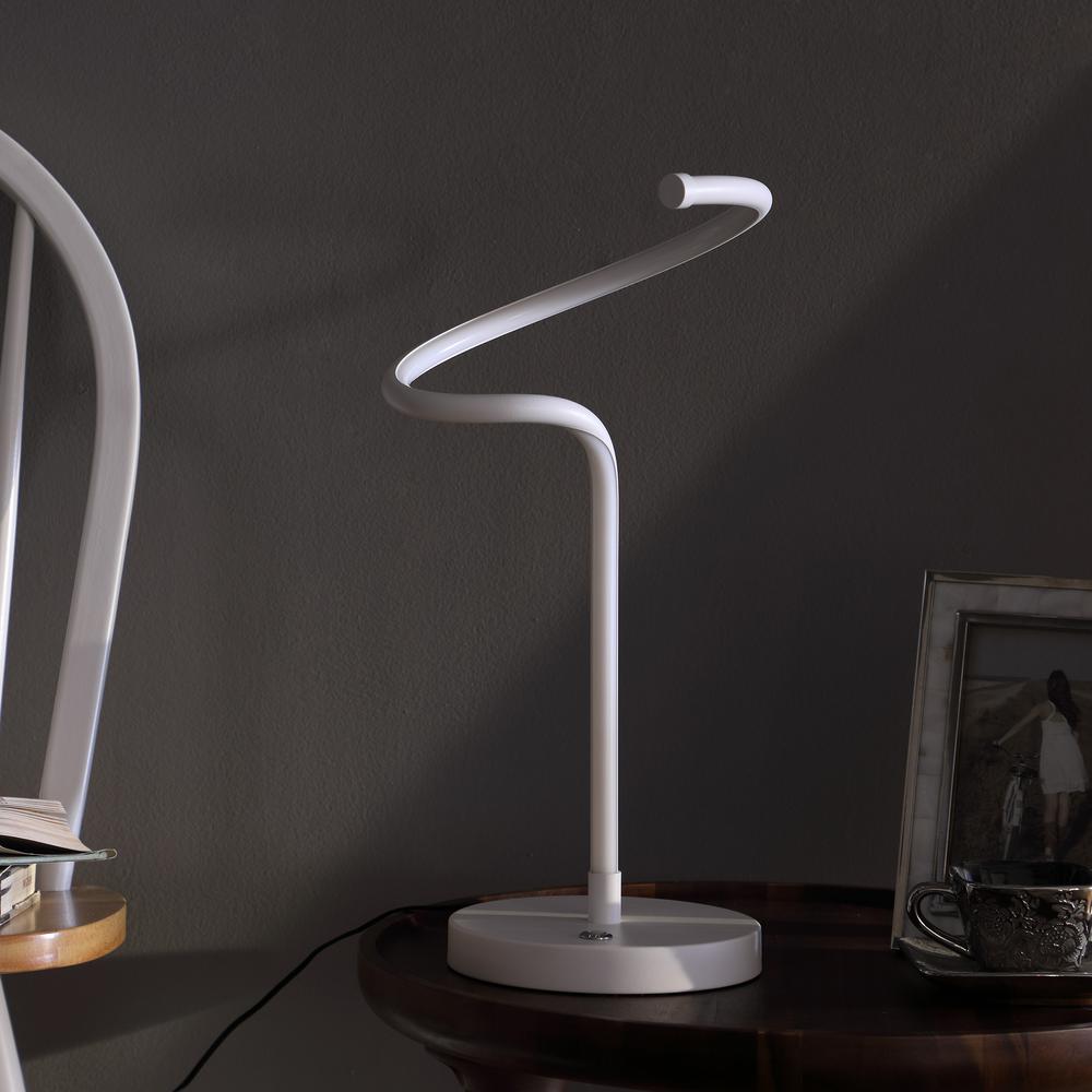 19" In Led Matte White Curvilinear S-Curve Spiral Tube Led Table Lamp