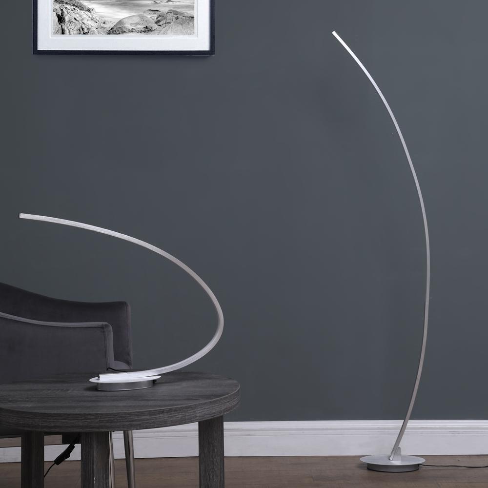 16" In Eli Brushed Nickel Led Arc Tube Table Lamp