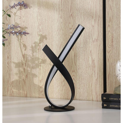 17" In Abstract Upright Ribbon Bow Led Black Metal Table Lamp