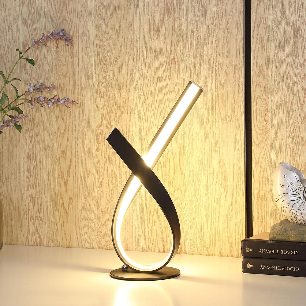 17" In Abstract Upright Ribbon Bow Led Black Metal Table Lamp