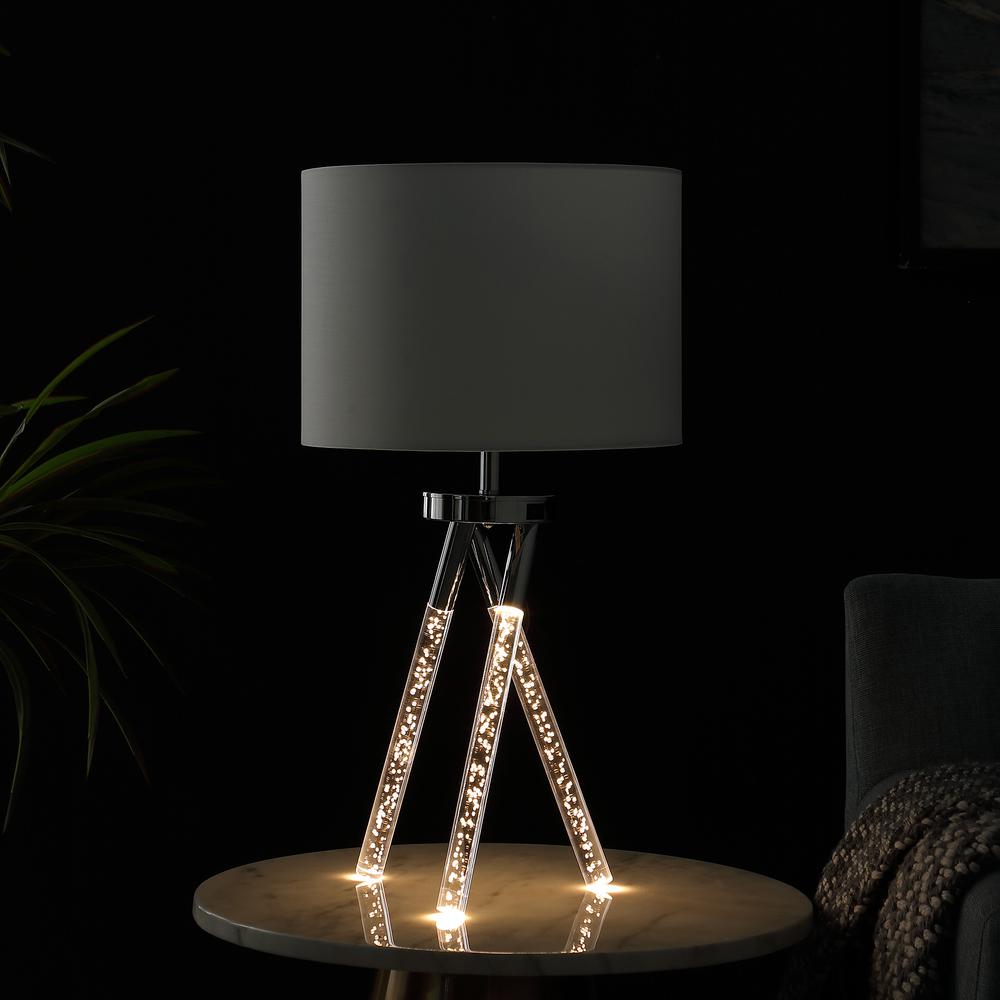 26.25" In Mid Century Birgit Led Acrylic Tapered Legs Silver Metal Table Lamp