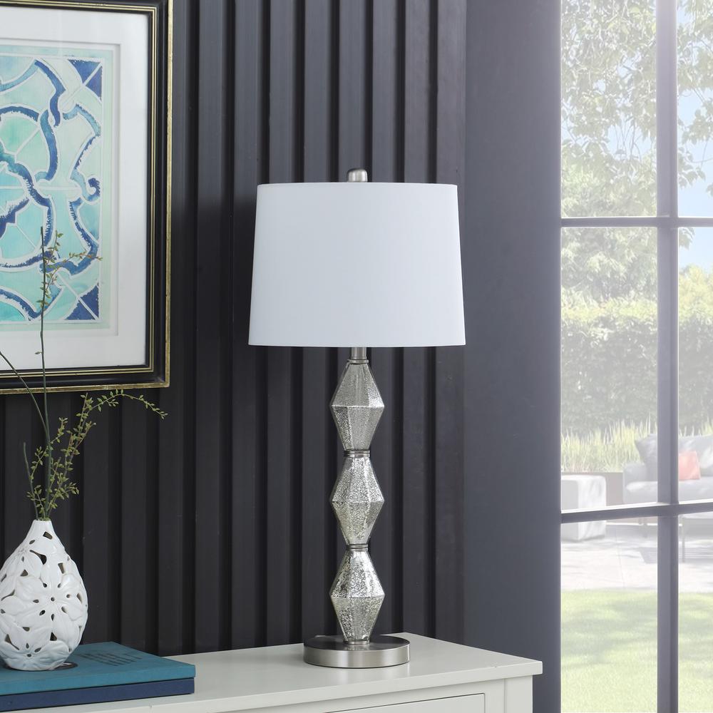 29.5" in EMIL MODERNE GEOMETRIC GLASS BRUSHED SILVER TABLE LAMP