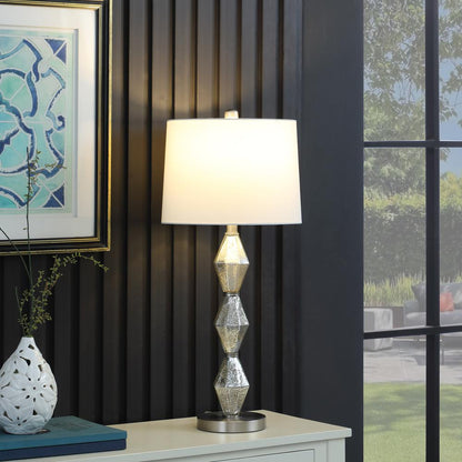 29.5" in EMIL MODERNE GEOMETRIC GLASS BRUSHED SILVER TABLE LAMP