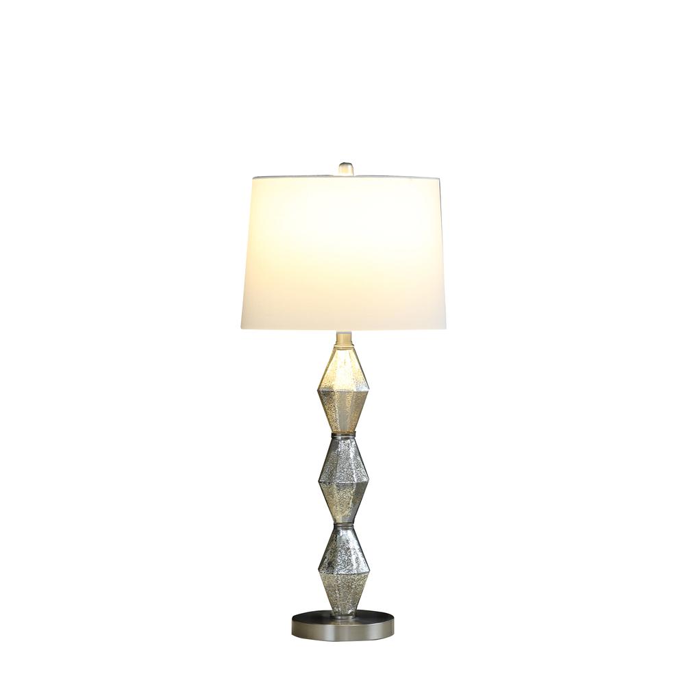 29.5" in EMIL MODERNE GEOMETRIC GLASS BRUSHED SILVER TABLE LAMP