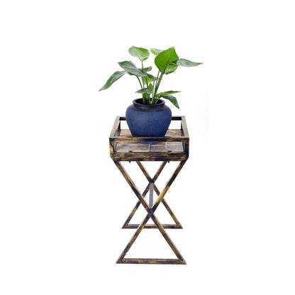 27" in GRAY STONE SLAB BLACK/GOLD METAL PLANT STAND