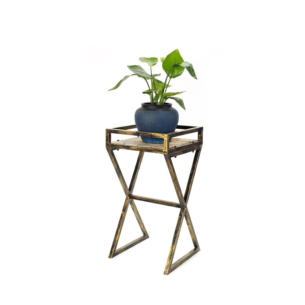 27" in GRAY STONE SLAB BLACK/GOLD METAL PLANT STAND