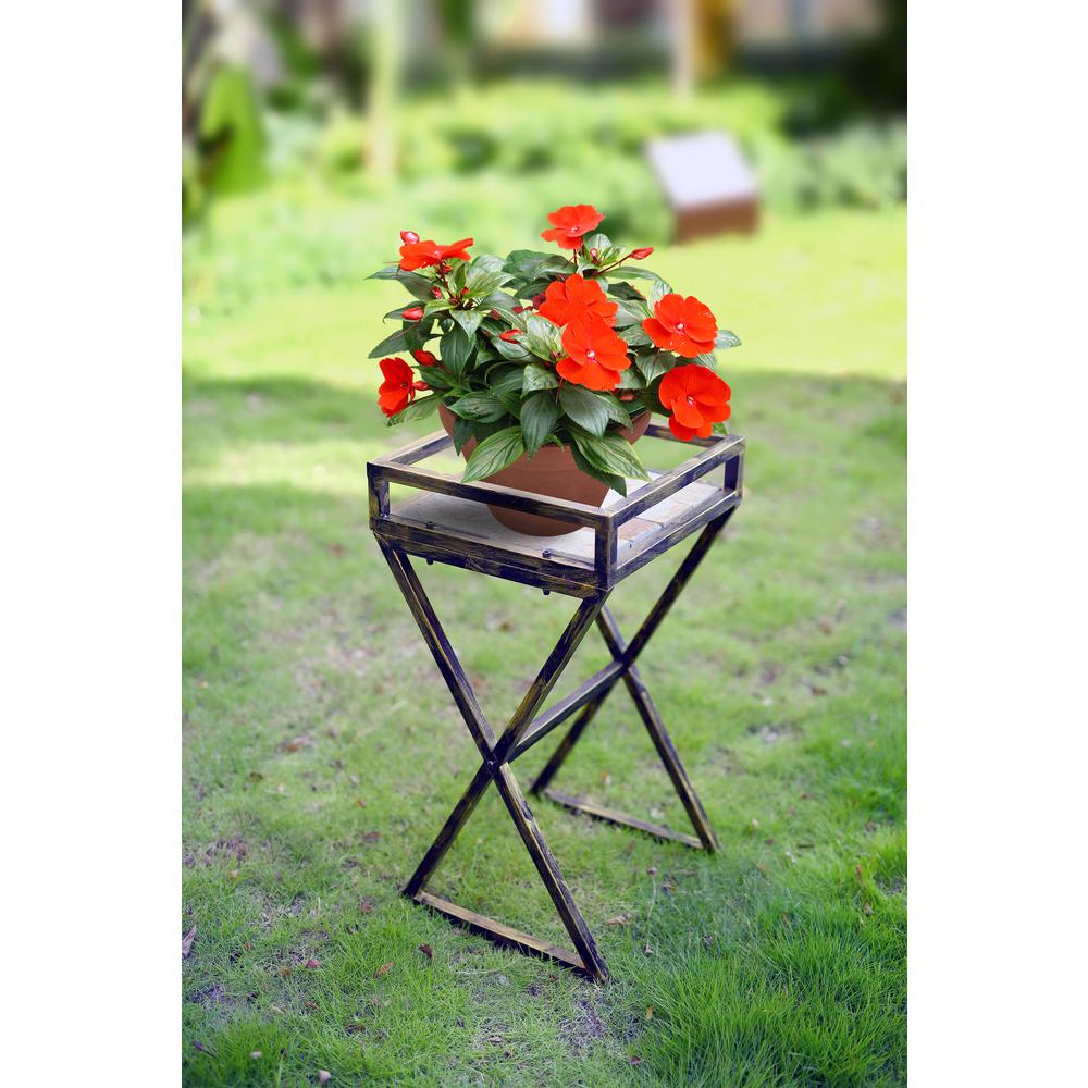 27" in GRAY STONE SLAB BLACK/GOLD METAL PLANT STAND