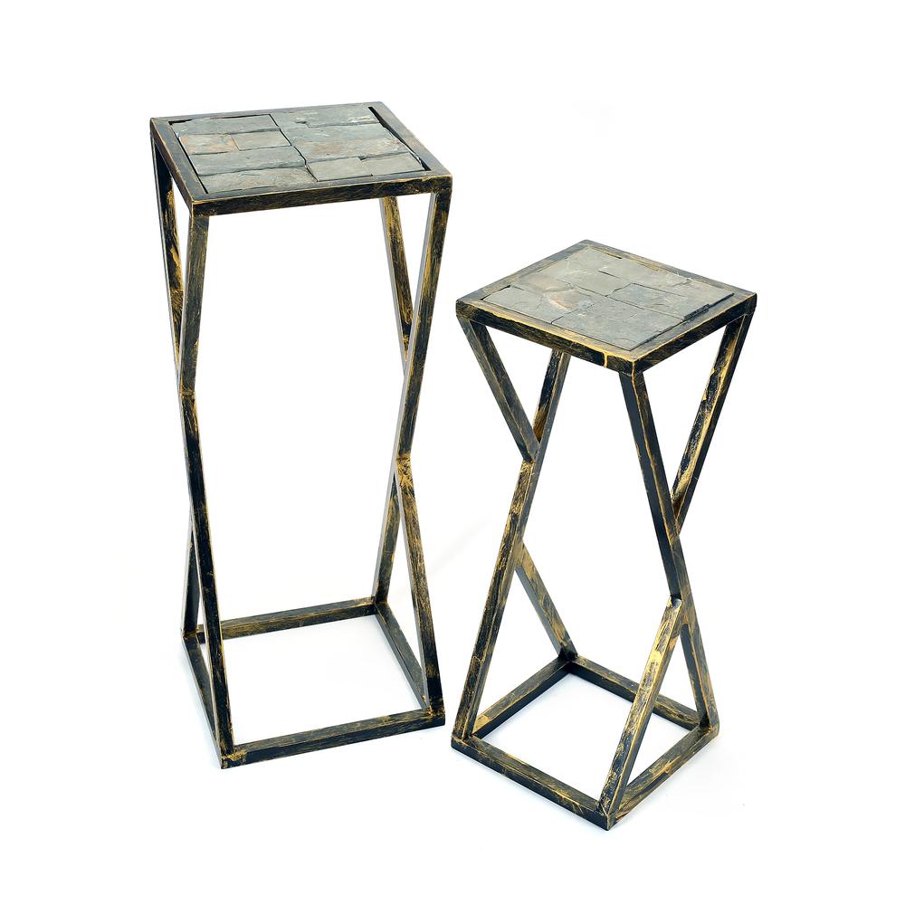 31.2", 25.25" in GREY STONE SLAB BLACK/GOLD PLANT STAND