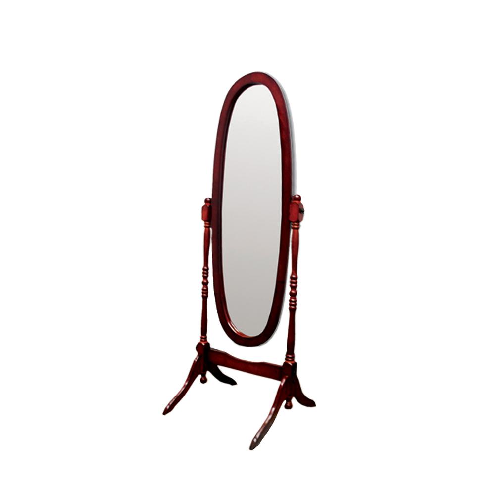 59.5" Cherry Finish Oval Wooden Cheval Standing Mirror
