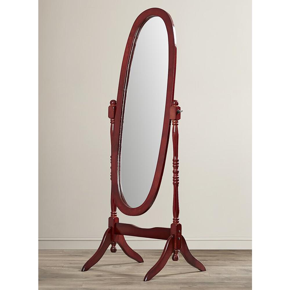 59.5" Cherry Finish Oval Wooden Cheval Standing Mirror