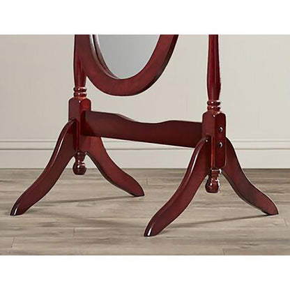 59.5" Cherry Finish Oval Wooden Cheval Standing Mirror