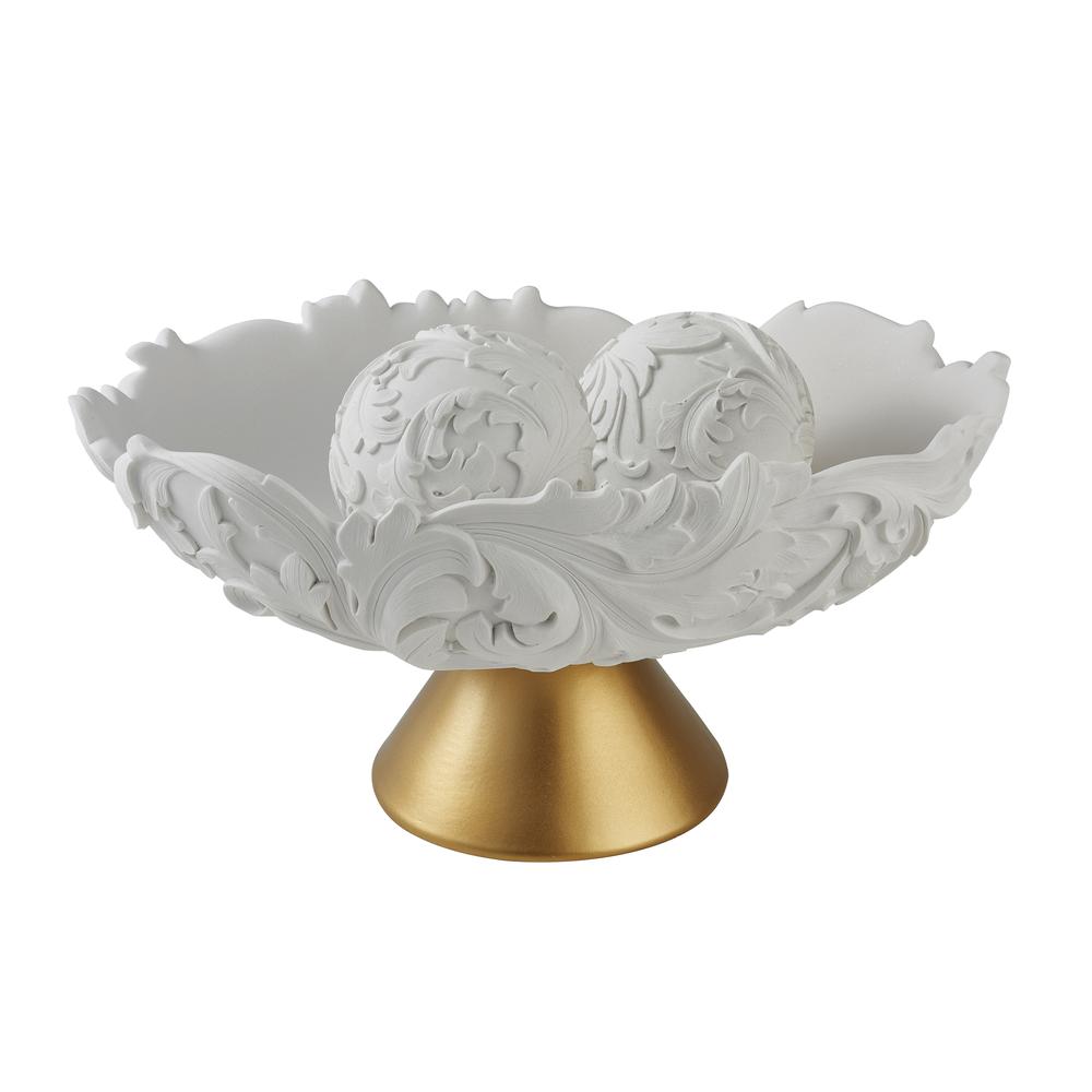 8.75" In Alba White/Gold Baroque Scroll Bowl W/ Spheres
