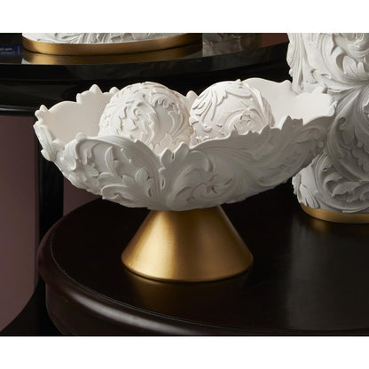 8.75" In Alba White/Gold Baroque Scroll Bowl W/ Spheres