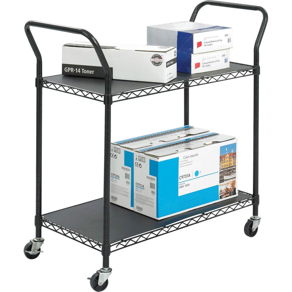 Safco Wire Utility Cart - 2 Shelf - 400 lb Load Capacity - 4 Casters - 3" Caster Size - Plastic - 43.75" Width x 19.25" Depth x 41" Height - Black - 1 Each