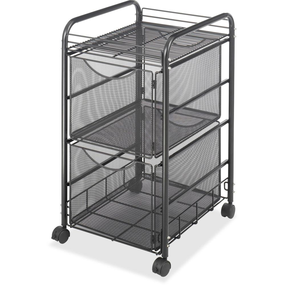 Safco Onyx Double Mesh Mobile File Cart - 2 Shelf - 2 Drawer - 4 Casters - 1.50" Caster Size - 15.75" Width x 17" Depth x 27" Height - Black Steel Frame - Black - 1 Each