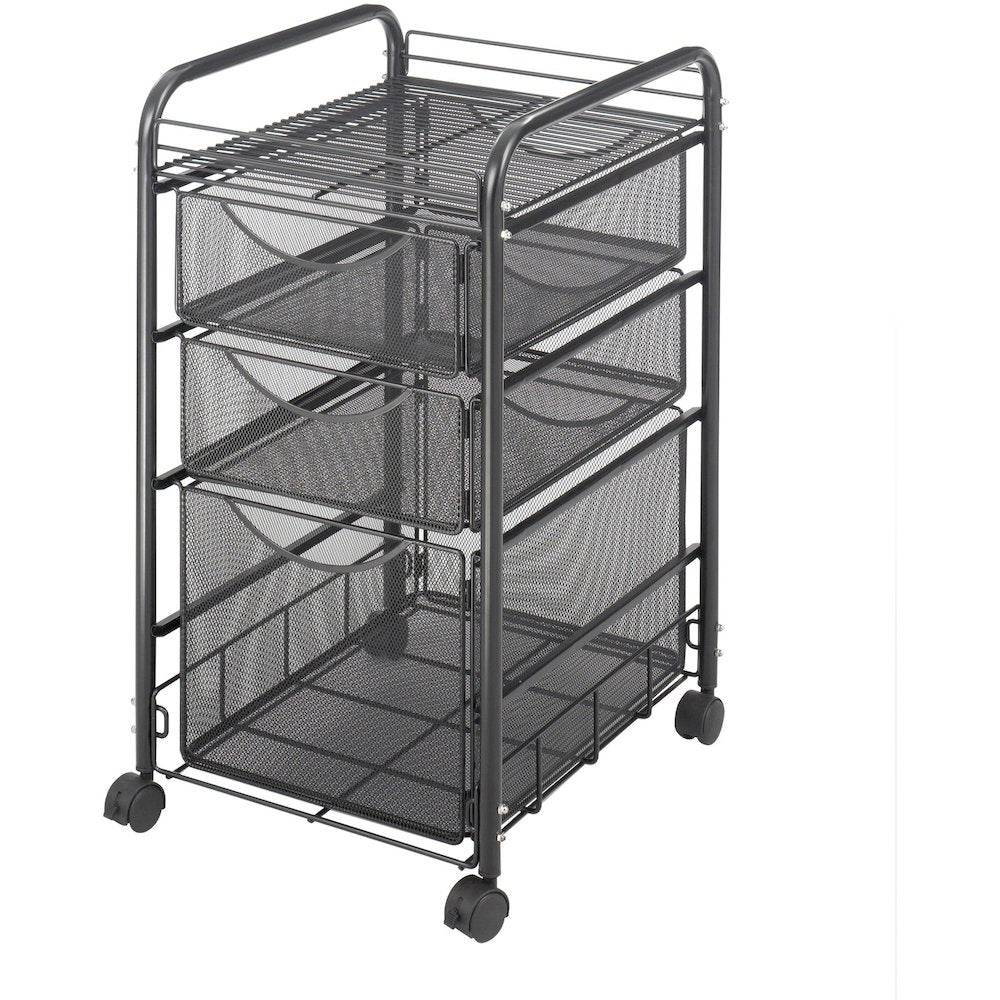 Safco Onyx Mesh File Cart - 2 Shelf - 3 Drawer - 4 Casters - 1.50" Caster Size - Steel - 15.75" Width x 17" Depth x 27" Height - Steel Frame - Black - 1 Each