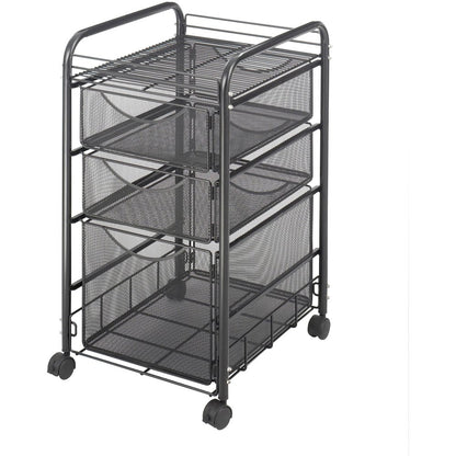 Safco Onyx Mesh File Cart - 2 Shelf - 3 Drawer - 4 Casters - 1.50" Caster Size - Steel - 15.75" Width x 17" Depth x 27" Height - Steel Frame - Black - 1 Each