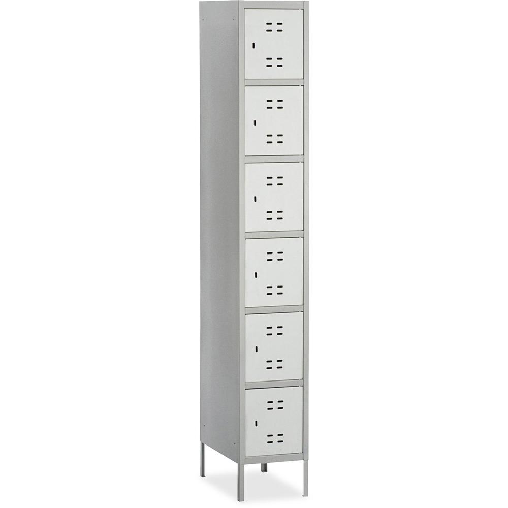 Safco Six-Tier Two-tone Box Locker with Legs - 18" Width x 12" Depth x 78" Height - Recessed Locking Handle - Gray - Steel - No