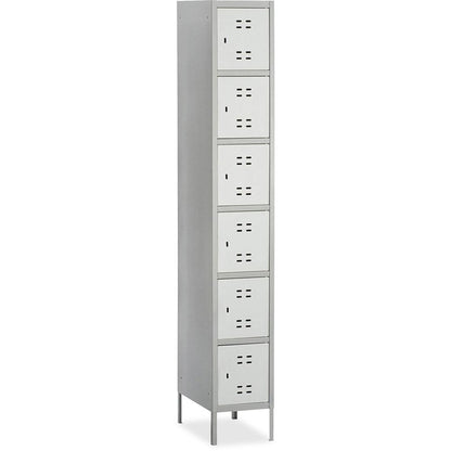 Safco Six-Tier Two-tone Box Locker with Legs - 18" Width x 12" Depth x 78" Height - Recessed Locking Handle - Gray - Steel - No