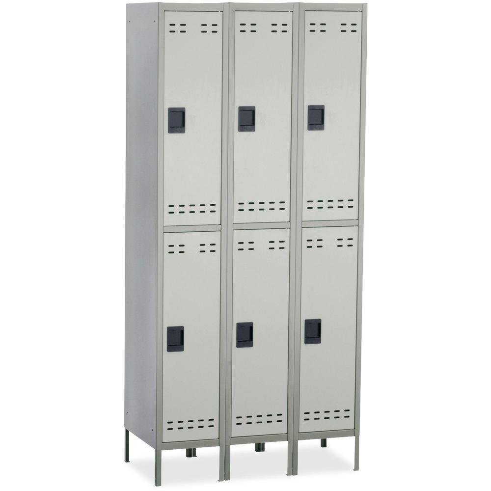 Safco Double-Tier Two-tone 3 Column Locker with Legs - 36" Width x 18" Depth x 78" Height - 3 x Shelf(ves) - Recessed Locking Handle - Gray - Steel - No