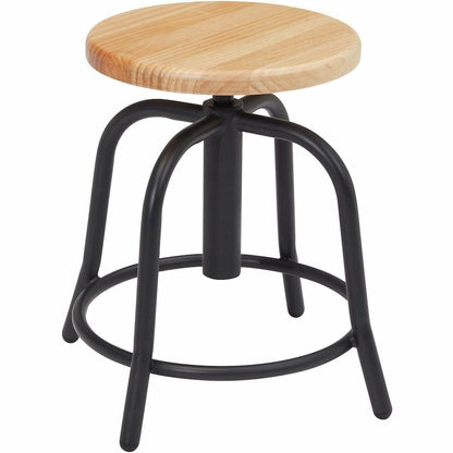 National Public Seating 6800 Series Stools - Solid Hardwood Seat Material - Black Frame Color - Steel Frame Material - Curved Leg Base - Wood, Black - 1 Each