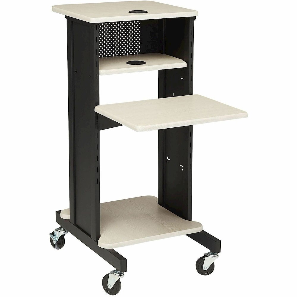 National Public Seating PRC200 Premium Presentation Cart - 4 Shelf - 4 Casters - 3" Caster Size - 18" Width x 30" Depth x 40.50" Height - Black Steel Frame - Ivory, Black - 1 Each