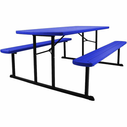 National Public Seating Folding Picnic Tables - Blue, Textured, Wood Grain Top - 8 Seating Capacity - 1800 lb Capacity x 32" Table Top Depth x 1.60" Table Top Thickness - 29.50" Height x 72" Width x 5